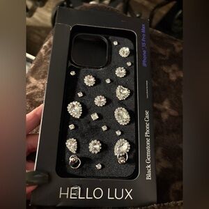 Hello Lux iPhone 15 Pro Max Black Diamond Gemstone Phone Case nwt